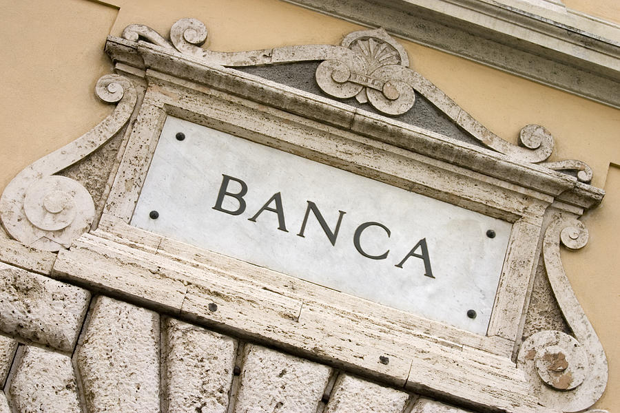 The signage of an Italian Bank etched in marble  Photograph by Stocknshares