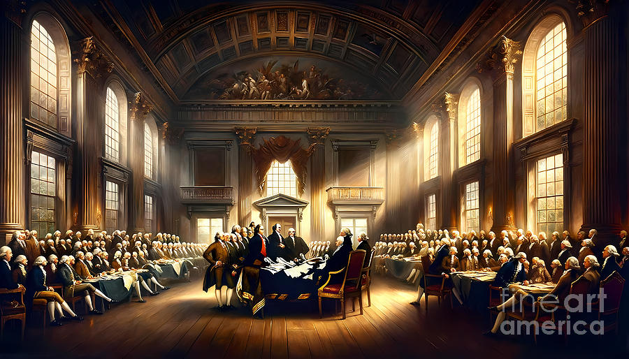 Architecture Painting - The signing of the Declaration of Independence, in a grand historical painting style by Jeff Creation