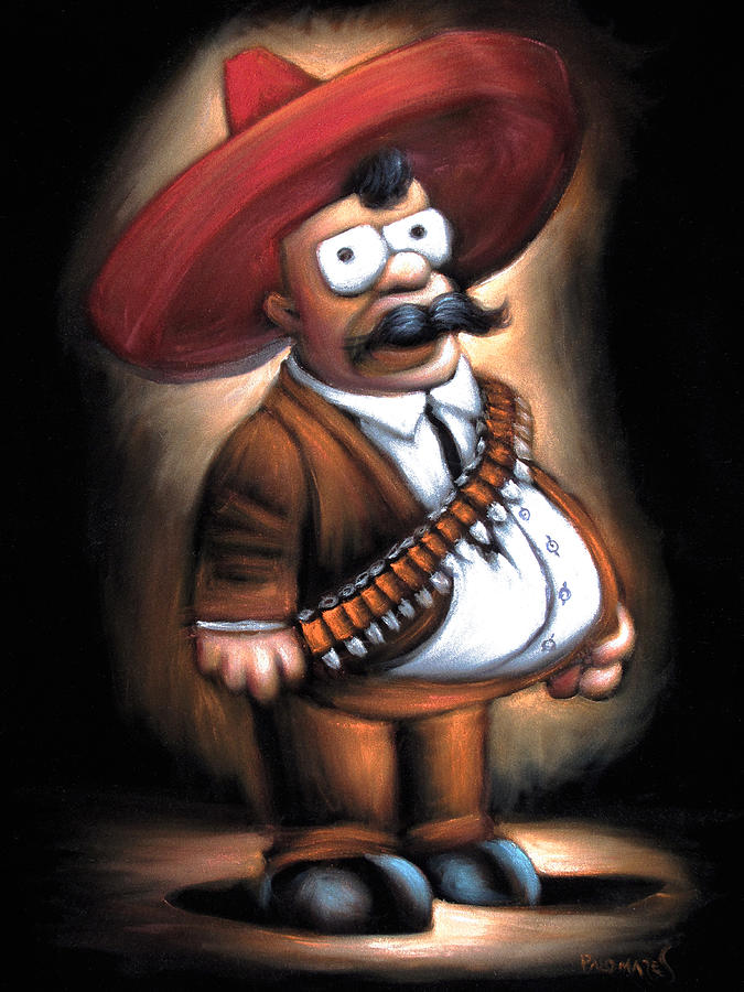 Boot Painting - The Simpsons Mexican Homer As Zapata with Sombrero and bandolier  by Palomares
