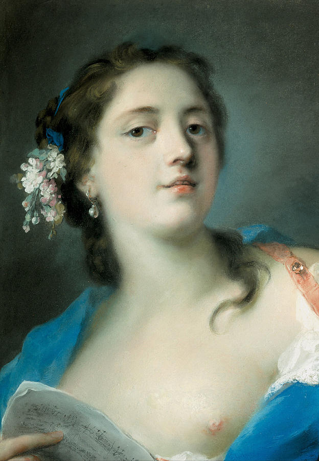 The Singer Faustina Bordoni -1697-1781- with a Musical Score, dated ca. 1724. Painting by Rosalba Carriera -1675-1757-