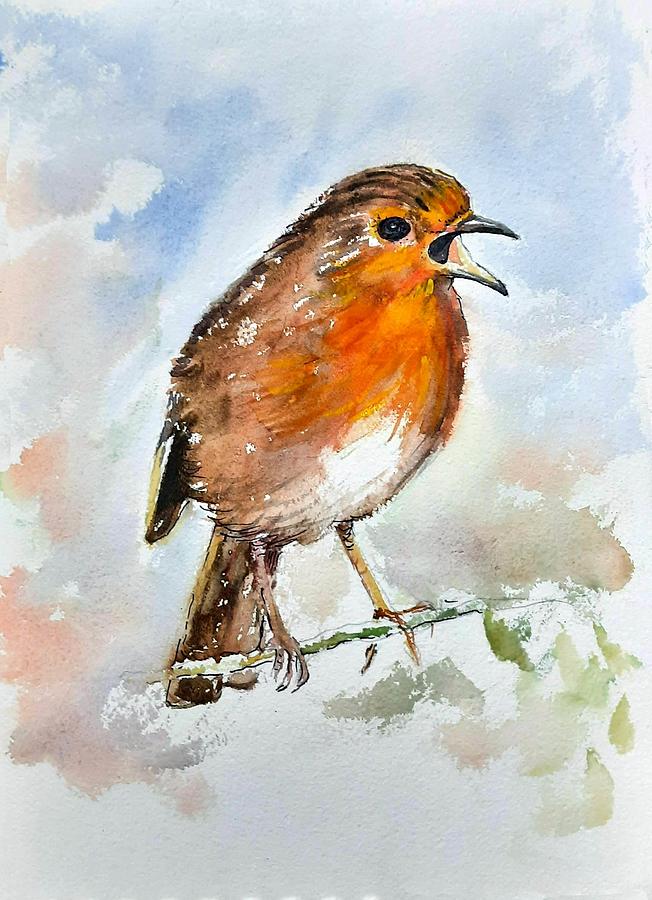 The Singing Robin Painting by Asha Sudhaker Shenoy