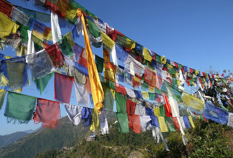 Tibetan Prayer Flags Photograph - The Sky is Alive with Tibetan Prayer Flags by Juliette Cunliffe