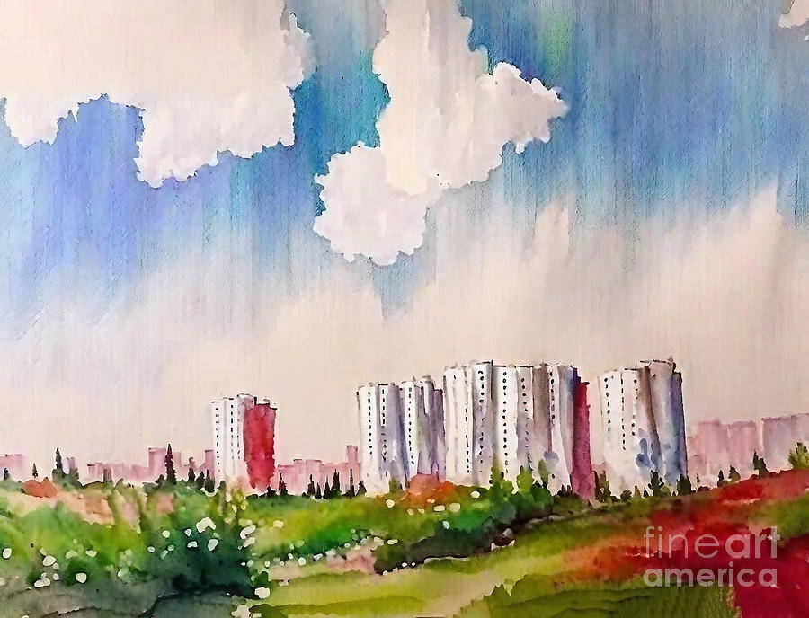 Impressionism Painting - The Sky Painting watercolor arches paper watercolor on paper imp by N Akkash