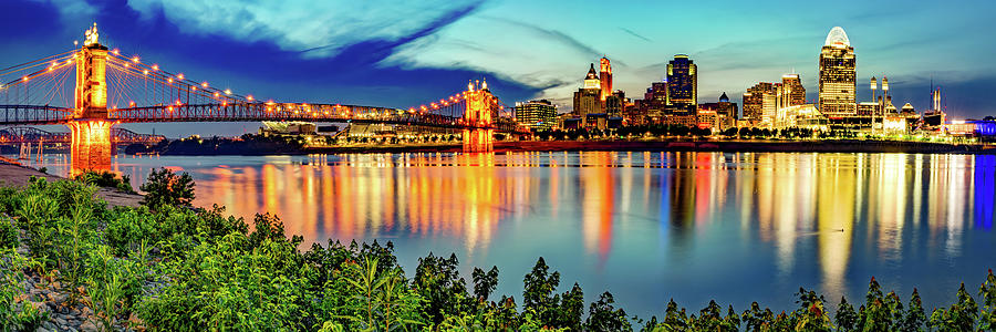 The Skyline Of Cincinnati Ohio - Dusk Panoramic Photograph