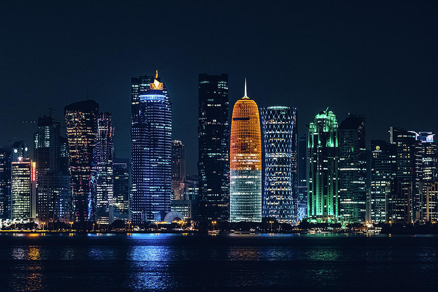 Doha Skyline By Night Photograph by Yancho Sabev Art