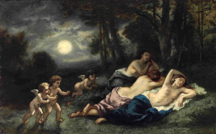 The sleep of the nymphs at night Painting by Narcisse-Virgile Diaz de la Pena