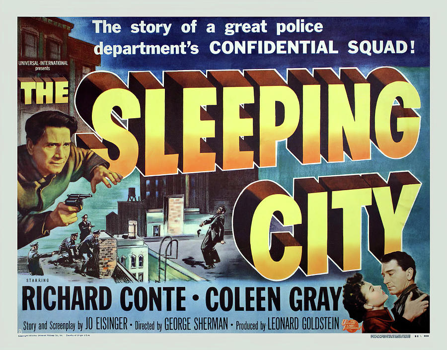 Vintage Mixed Media - The Sleeping City, with Richard Conte, 1950 by Movie World Posters