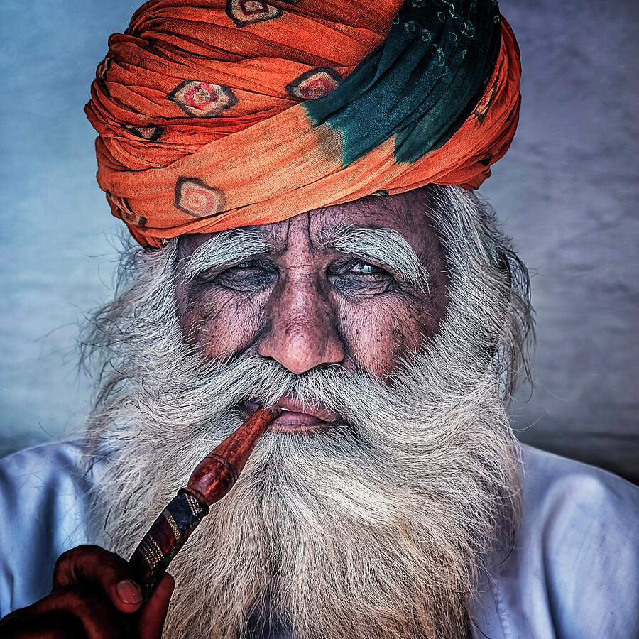 Portrait Painting - The Smoker by Manjik Pictures