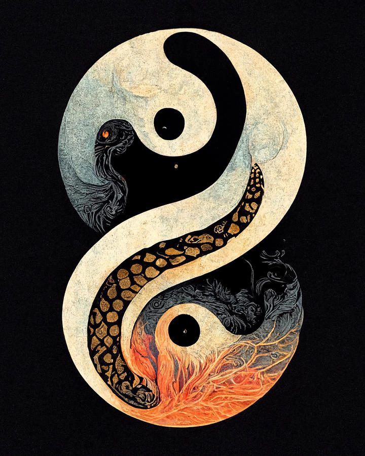 The Snake And The Skeletal Snake Symmetrical Ying Yang Tarot Card ...