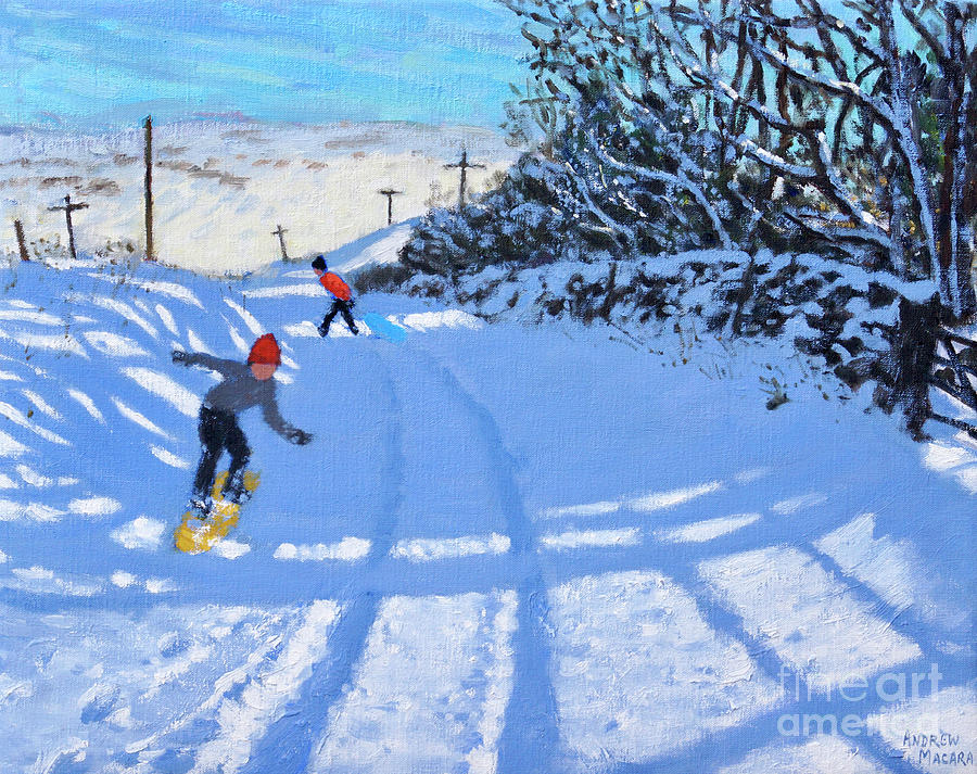 The snowboarder, Dove Head, Derbyshire Painting by Andrew Macara