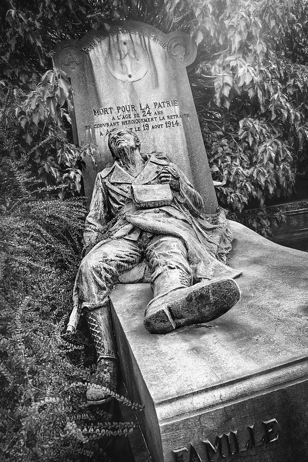 The Soldier Laeken Cemetery Brussels Belgium Black and White  Photograph by Carol Japp