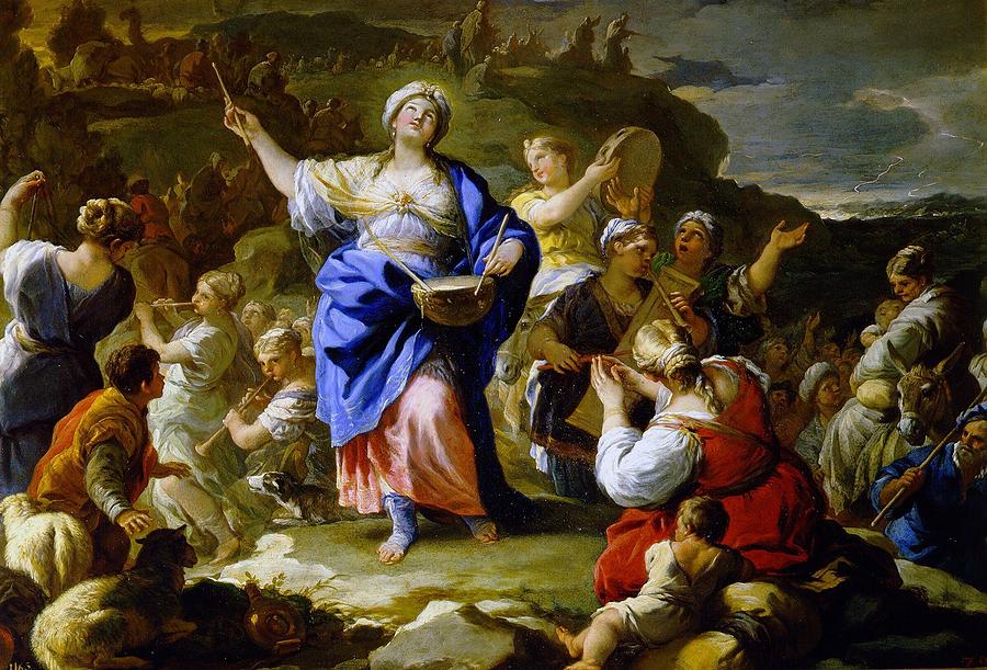 The Song of the Prophetess, ca. 1687, Italian School, Oil on copper, 58 cm x 8... Painting by Luca Giordano -1634-1705-