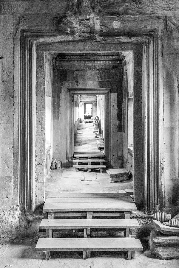 Architecture Photograph - The Southern Gallery, Angkor Wat - BW by Brian Shaw