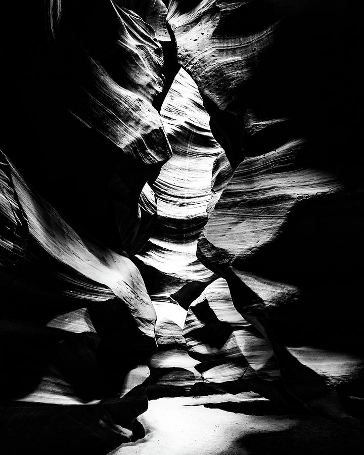 The Space Between - Antelope Canyon Grayscale Photograph by Gregory Ballos
