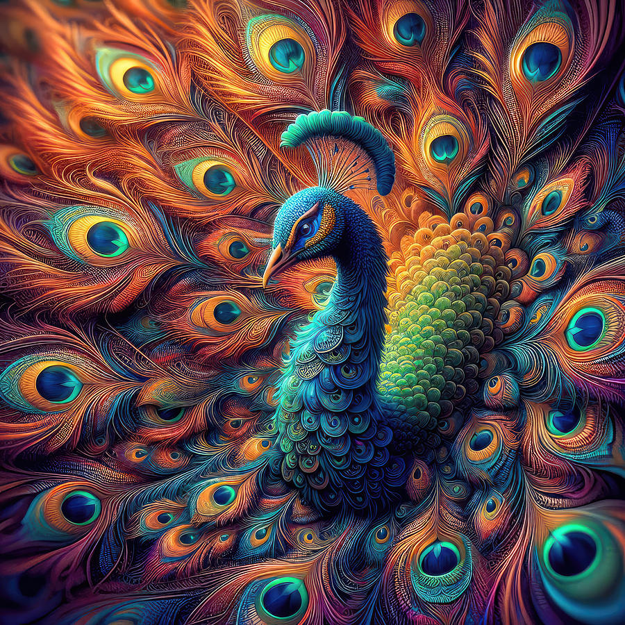 The Spiraling Splendor of the Majestic Peacock Digital Art by Bill and Linda Tiepelman