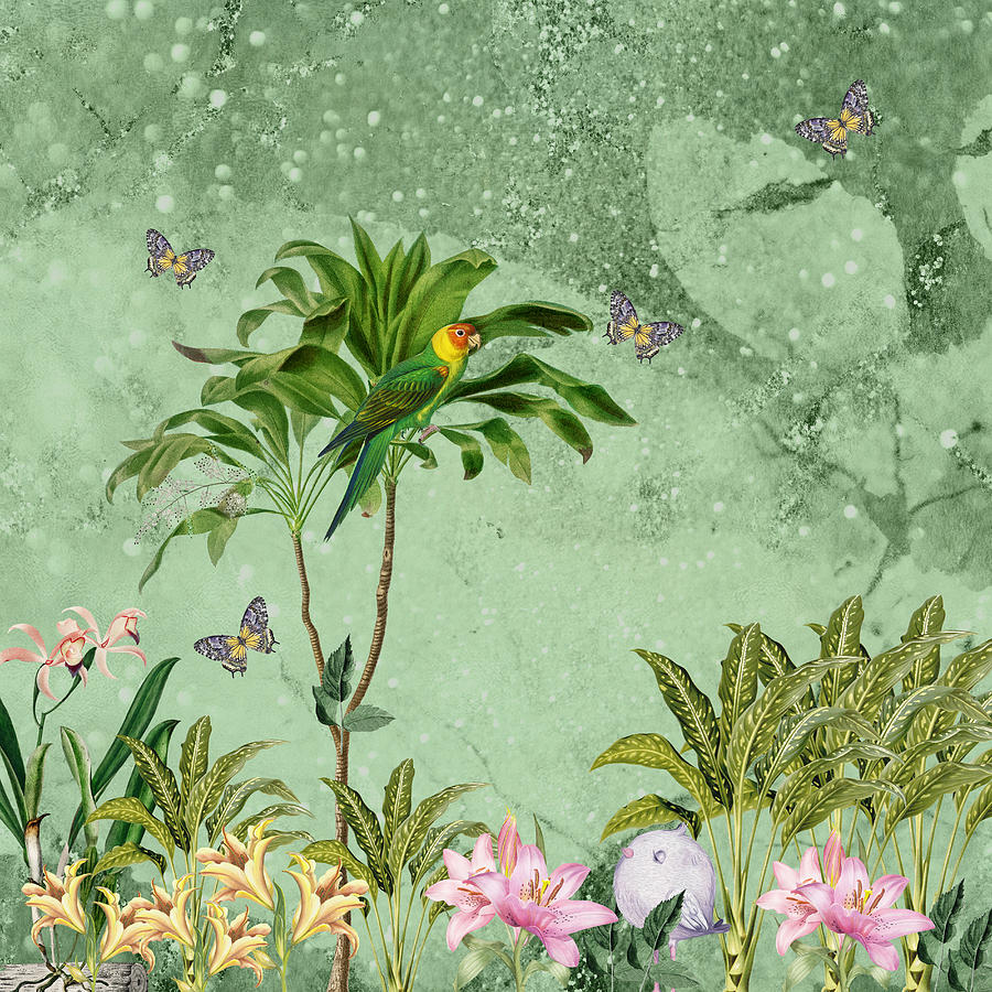 The Spring Chick Enjoys The Magical Jungle Mixed Media by Johanna Hurmerinta