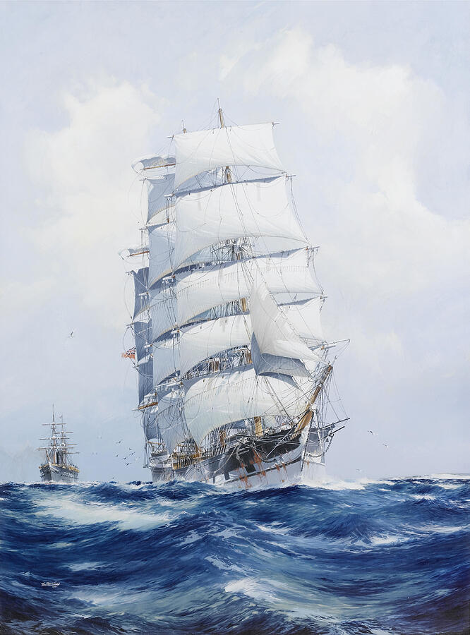 The squarerigged wool clipper 'Argonaut' under full sail and running