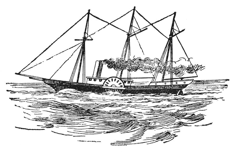 The SS Royal William Paddlewheel Steamship in Canada - 19th Century Drawing by Powerofforever