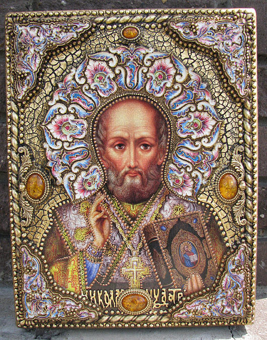 Russian Orthodox Icons Painting - The St Nikolay Myra in Lycia miracle worker by Michael Razdolsky 