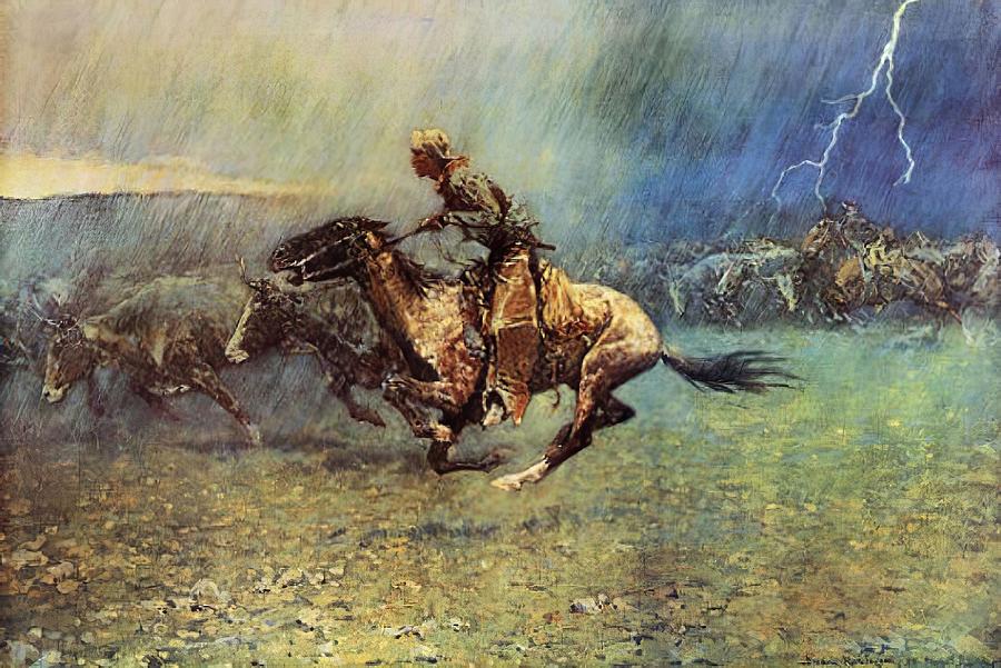 Frederic Remington Painting - The Stampede by Frederic Remington
