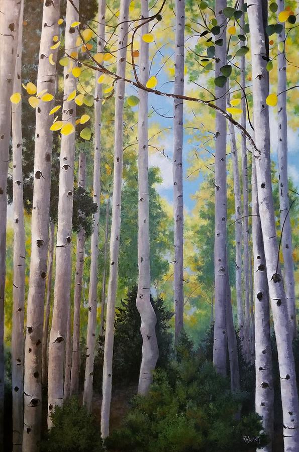 The Stand-Aspen Trees Painting by Roseanne Schellenberger