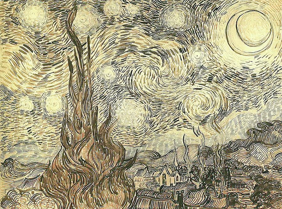 Cypresses In Starry Night Drawing