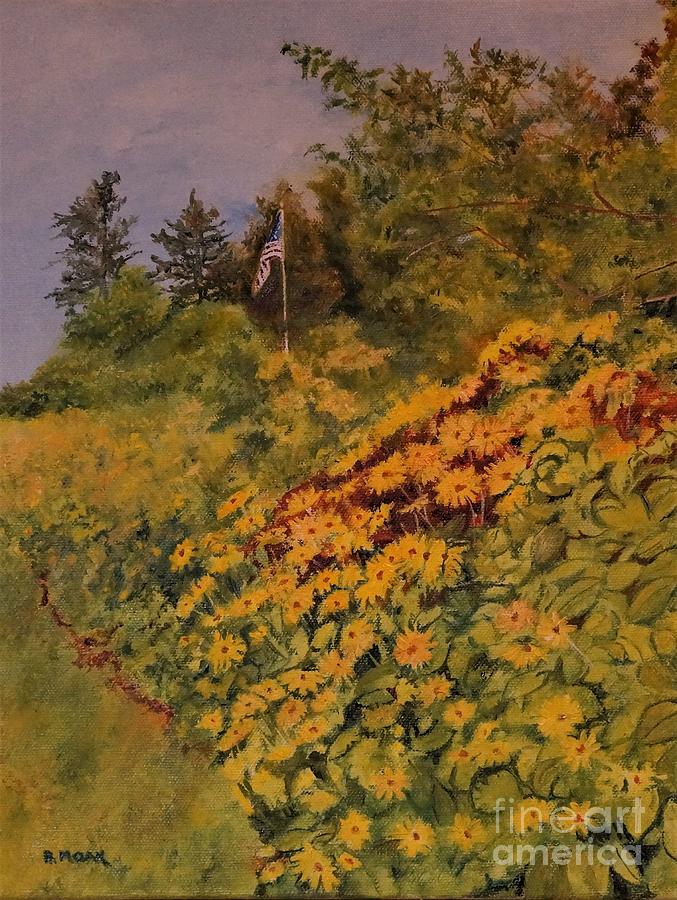 The Stars and Stripes on a Bank of Rudbeckia Painting by Barbara Moak