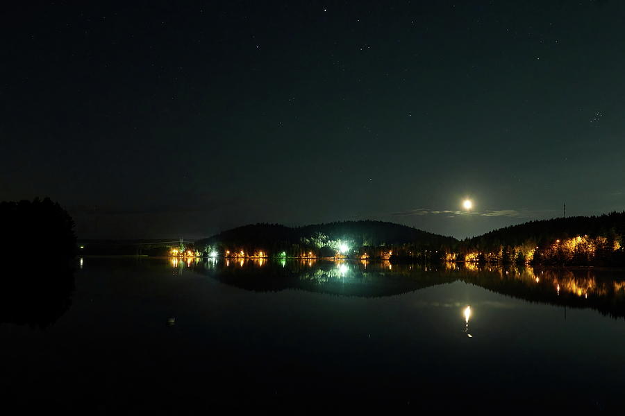 The stars the moon and the lake, Linnavuori night view Photograph by Jouko Lehto