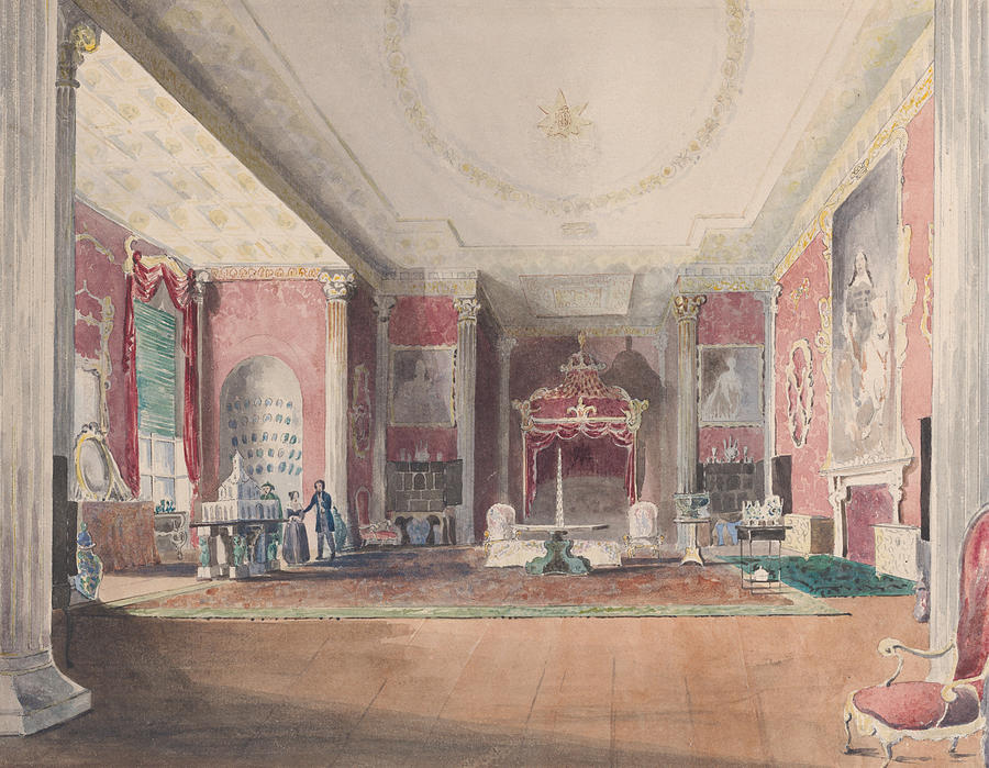 The State Bed Chamber, Stowe Buckinghamshire Drawing by Joseph Nash