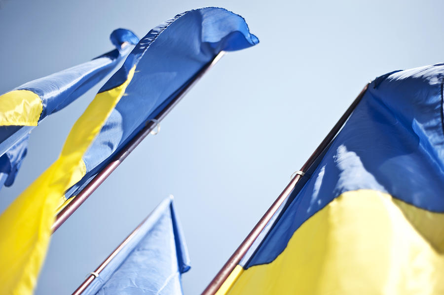 The state flag of Ukraine on independence day. Photograph by Lucy Shires Photography