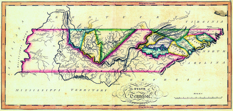 The State Of Tennessee 1817 Historical Vintage Map Drawing by Joseph S Giacalone