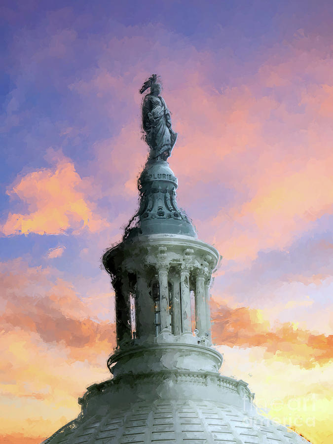 Sunset Painting - The Statue of Freedom by Jon Neidert