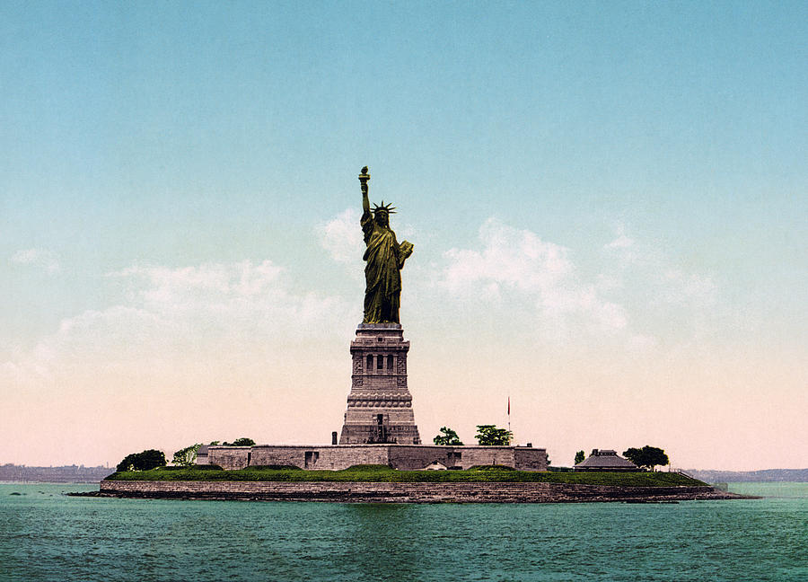 The Statue of Liberty - Liberty Island - Upper New York Bay - 1905 Photochrom Photograph by War Is Hell Store