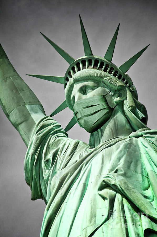 The Statue of Liberty wearing a mask Photograph by Delphimages Photo Creations