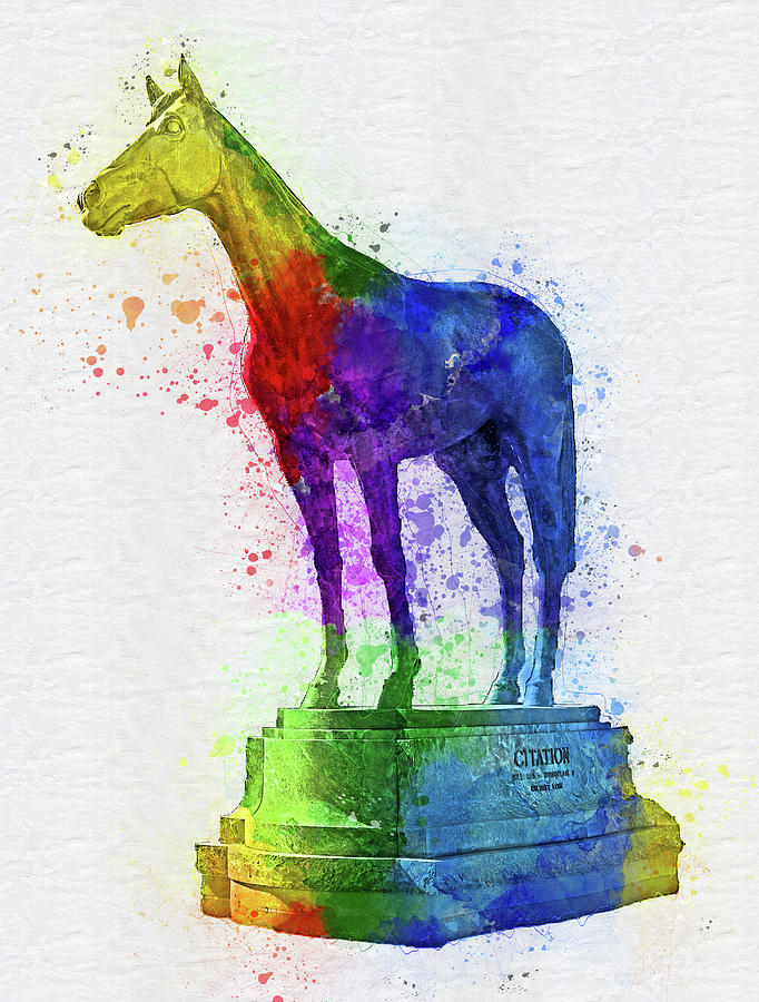 The statue of the thoroughbred racehorse Citation in Hialeah, Florida - colorful painting Digital Art by Nicko Prints