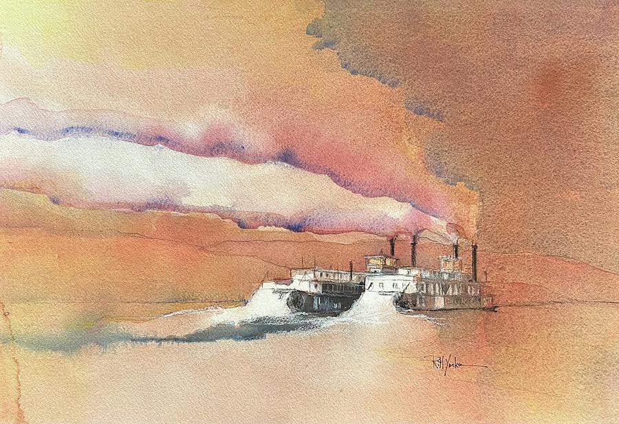 Steamboat Painting - The Steamboat Race by Robert Yonke