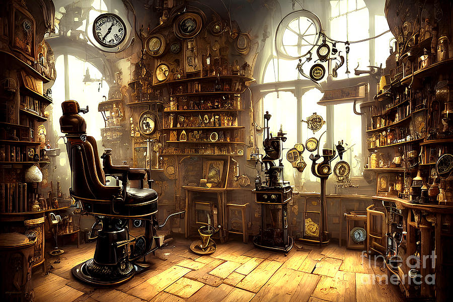 The Steampunk Barber Shop 20221011h Mixed Media by Wingsdomain Art and  Photography - Pixels