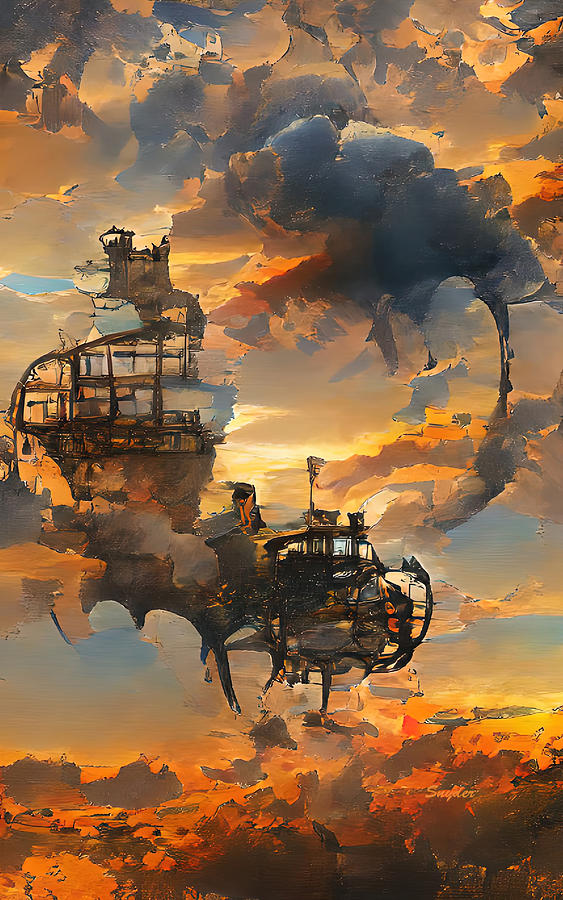 The Steampunk Sunset Machine AI Digital Art by Floyd Snyder
