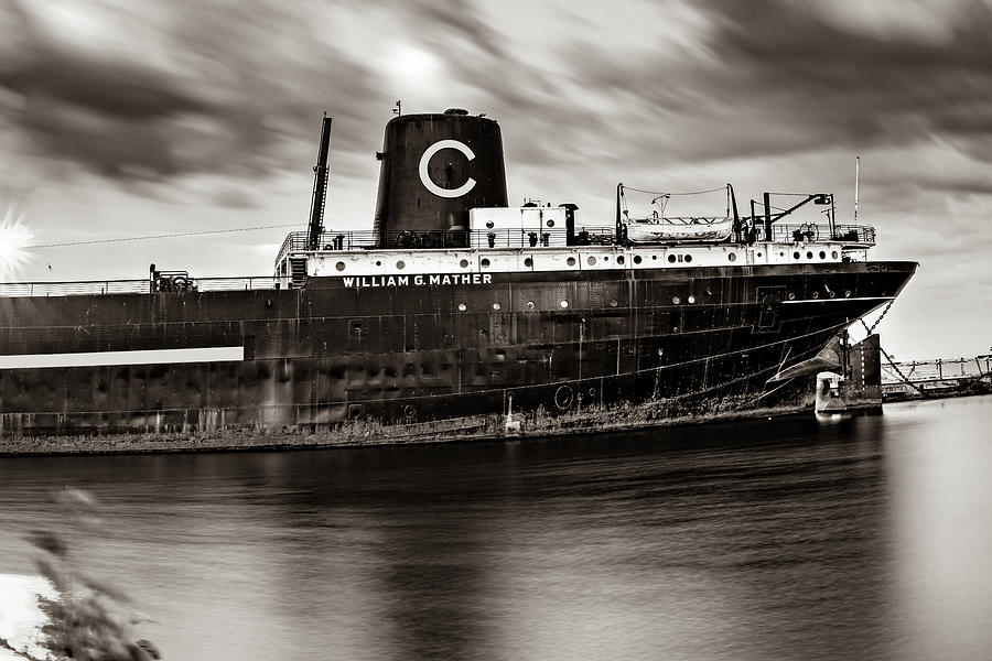 The Steamship William G. Mather In Sepia - Cleveland Ohio Photograph by Gregory Ballos
