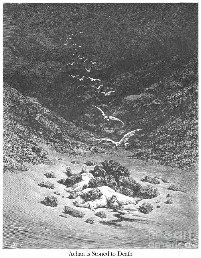 The Stoning of Achan by Gustave Dore v1 Drawing by Historic illustrations