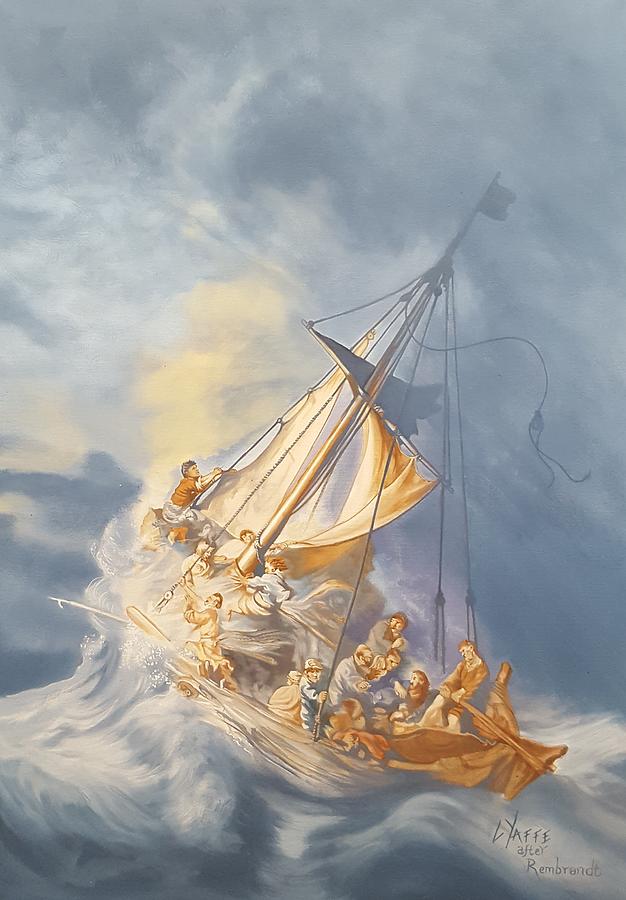 The Storm on the Sea of Galilee after Rembrandt Painting by Loraine Yaffe