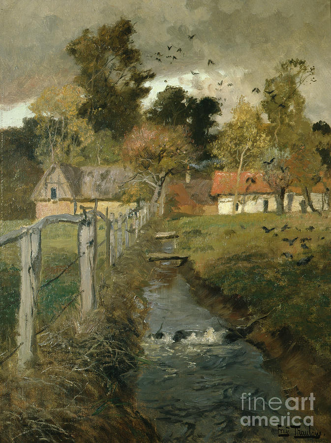 The stream, ca 1895 Painting by O Vaering by Frits Thaulow