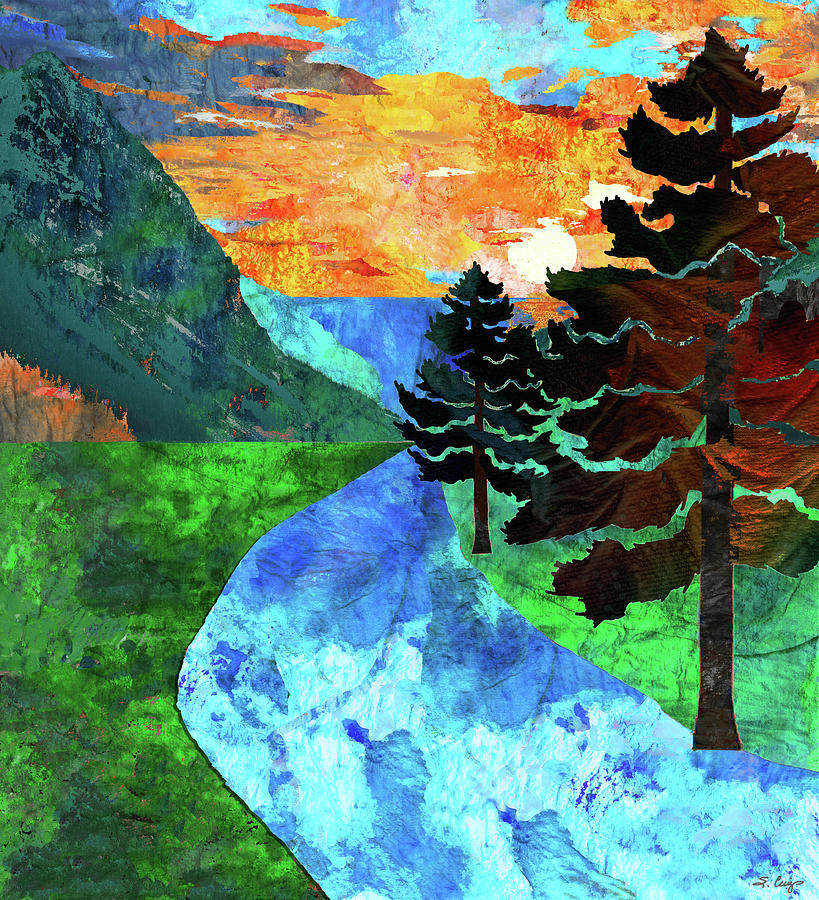 The Stream Colorful Nature Landscape Art Painting by Sharon Cummings
