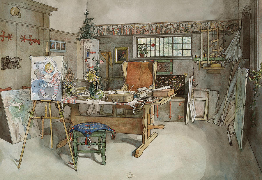 The Studio By Carl Larsson Drawing