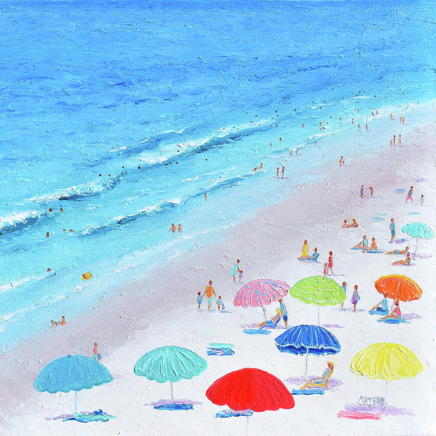 The summer heat - beach scene Painting by Jan Matson