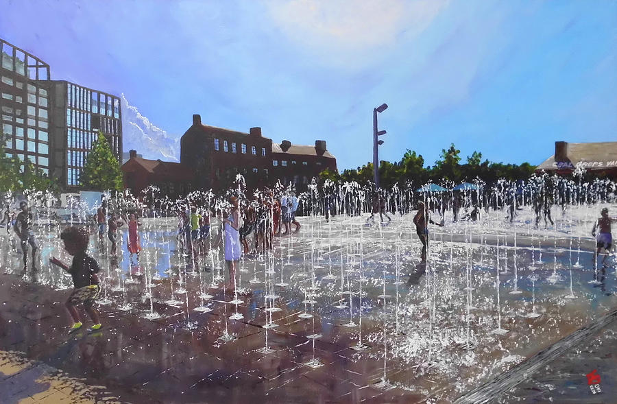The Summer in Granary Square Kings Cross London UK Painting by Francisco Gutierrez