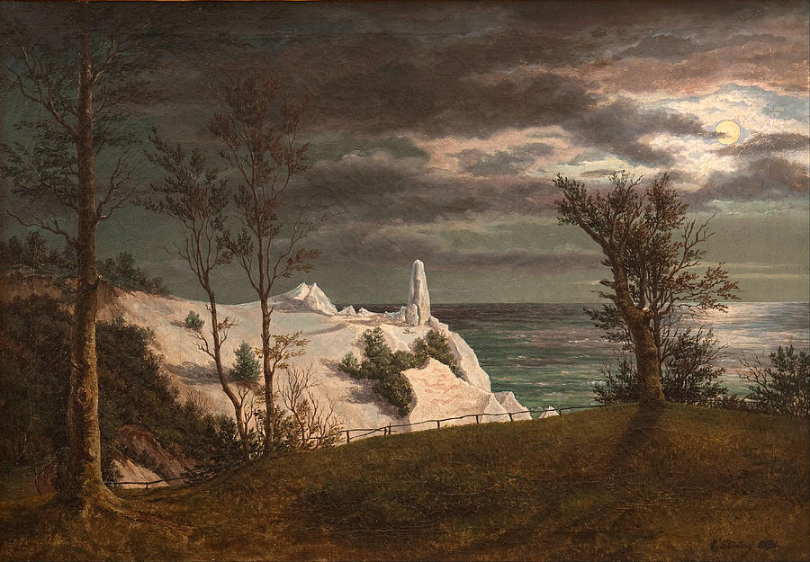 The Summer Spire  on the Chalk Cliffs of the Island Mon   Painting by Frederik Sodring