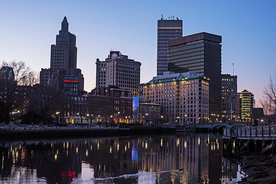 The sun goes down on the Providence Rhode Island RI Skyline and River Photograph by Toby McGuire
