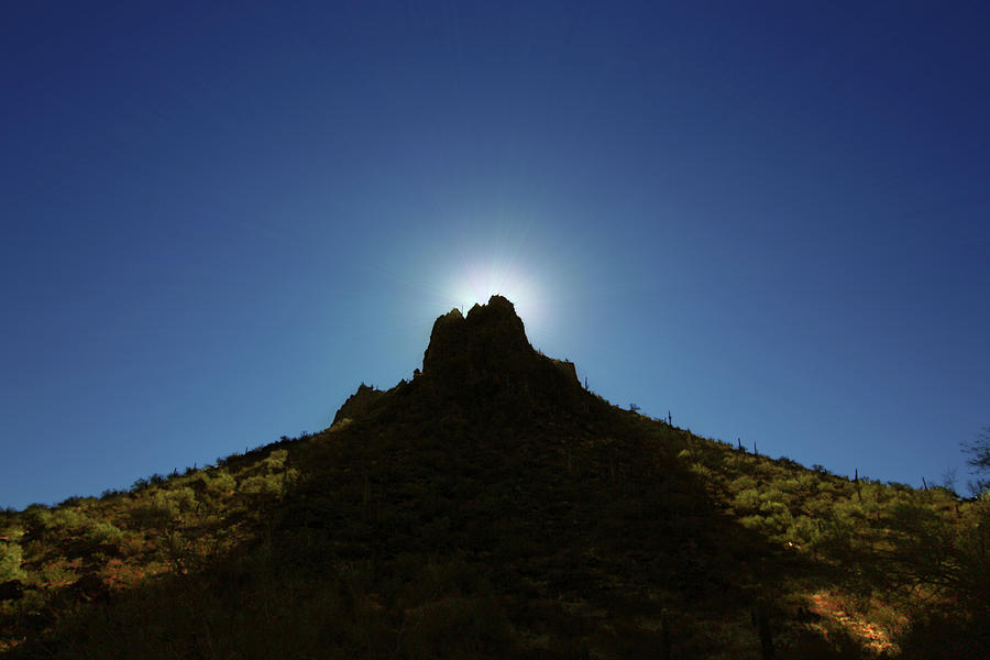 The Sun Peeking Over Picacho Peak Photograph