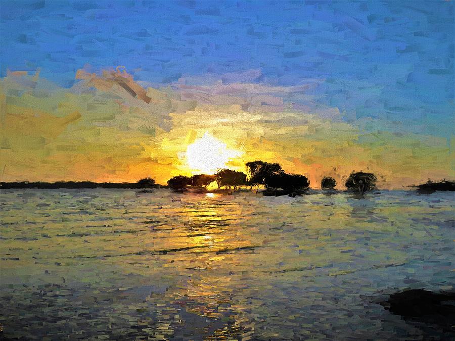 The Sun Reflects On Water Weipa Sunset Over Mangroves Digital Art by Joan Stratton
